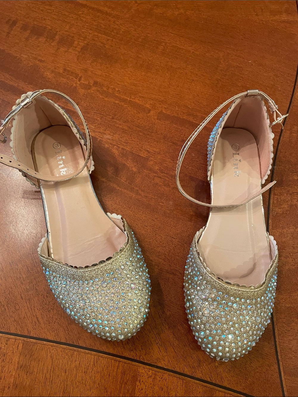 Girls' Sparkle Gold Ankle-Strap Flats